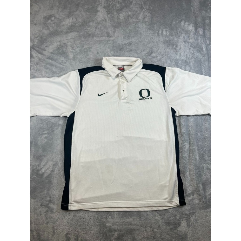 VTG Nike Team Oregon Ducks Polo Shirt Men's M White Short Sleeve Football Relats